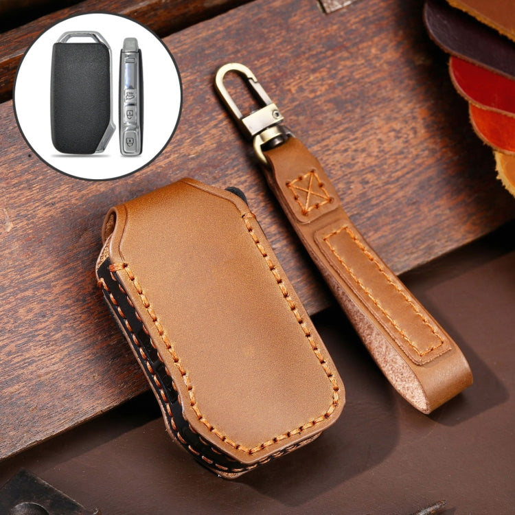 For Kia Sportage R / K5 / K4 / K2 / KX3 Hallmo B Style Car Cowhide Leather Key Protective Cover Key Case(Brown) - Car Key Cases by Hallmo | Online Shopping South Africa | PMC TechLife | Buy Now Pay Later Mobicred