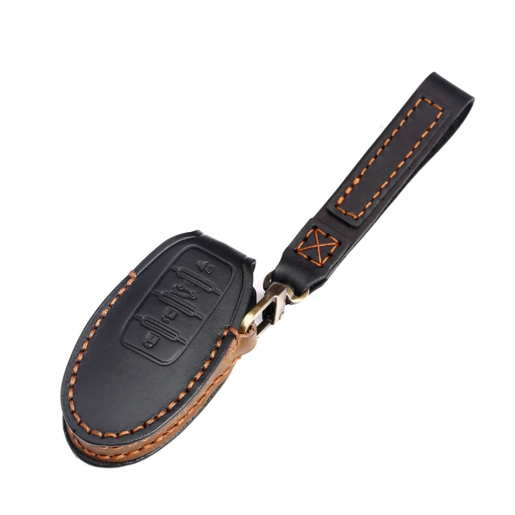 For Nissan 4-button Horn Hallmo Car Cowhide Leather Key Protective Cover Key Case(Brown) - Car Key Cases by Hallmo | Online Shopping South Africa | PMC TechLife | Buy Now Pay Later Mobicred