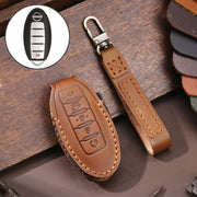 For Nissan 5-button Horn Hallmo Car Cowhide Leather Key Protective Cover Key Case(Brown)