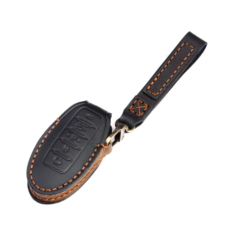 For Nissan 5-button Horn Hallmo Car Cowhide Leather Key Protective Cover Key Case(Brown) - Car Key Cases by Hallmo | Online Shopping South Africa | PMC TechLife | Buy Now Pay Later Mobicred