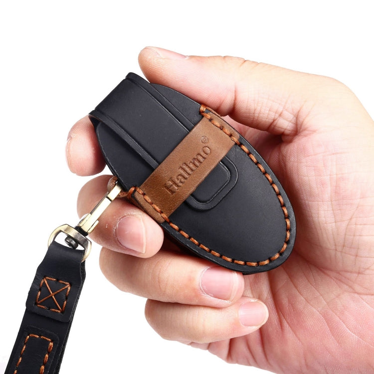 For Nissan 5-button Horn Hallmo Car Cowhide Leather Key Protective Cover Key Case(Brown) - Car Key Cases by Hallmo | Online Shopping South Africa | PMC TechLife | Buy Now Pay Later Mobicred