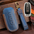 For Nissan Teana / Ariya 3-button Horn Hallmo Car Cowhide Leather Key Protective Cover Key Case(Blue) - Car Key Cases by Hallmo | Online Shopping South Africa | PMC TechLife | Buy Now Pay Later Mobicred