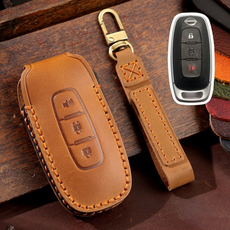 For Nissan Teana / Ariya 3-button Horn Hallmo Car Cowhide Leather Key Protective Cover Key Case(Brown) - free shipping - PMC TechLife - Order now!
