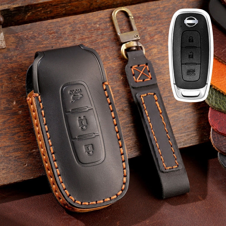 For Nissan Teana / Ariya 3-button Tail Box Hallmo Car Cowhide Leather Key Protective Cover Key Case(Black) - free shipping - PMC TechLife - Order now!