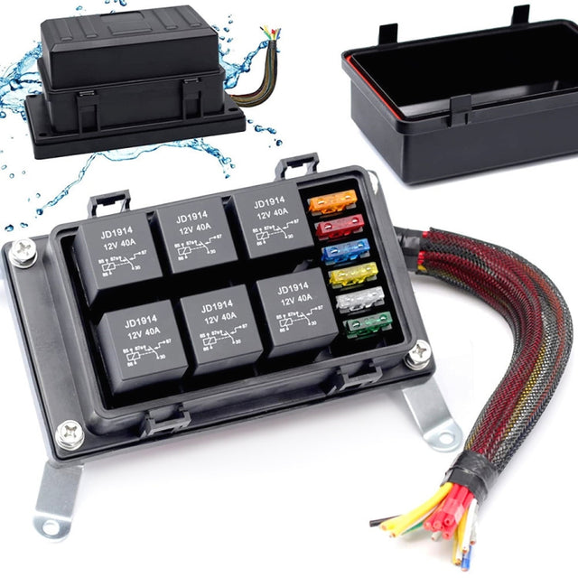 12V 5 Pin Car 6 Slots IP66 Water-resistant Relay Fuse Box with Cable