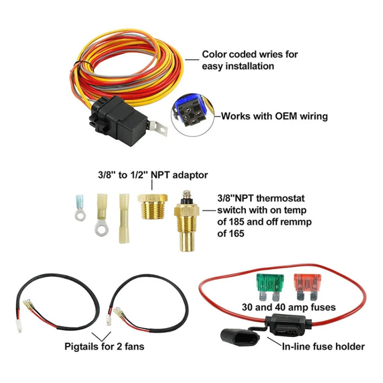 Car 12V 40A 165-185 Degree Electric Cooling Fan Thermostat Temperature Sensor Switch Set - DIY Cables by PMC TechLife | Online Shopping South Africa | PMC TechLife | Buy Now Pay Later Mobicred