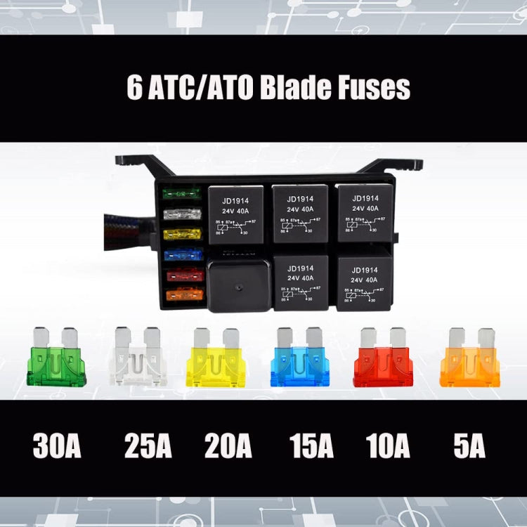 24V 5 Pin Car 6 Slots Waterproof Relay Fuse Box with Cable - Fuse by PMC TechLife | Online Shopping South Africa | PMC TechLife | Buy Now Pay Later Mobicred