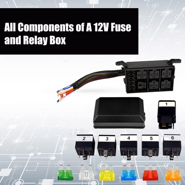24V 5 Pin Car 6 Slots Water-resistant Relay Fuse Box with Cable