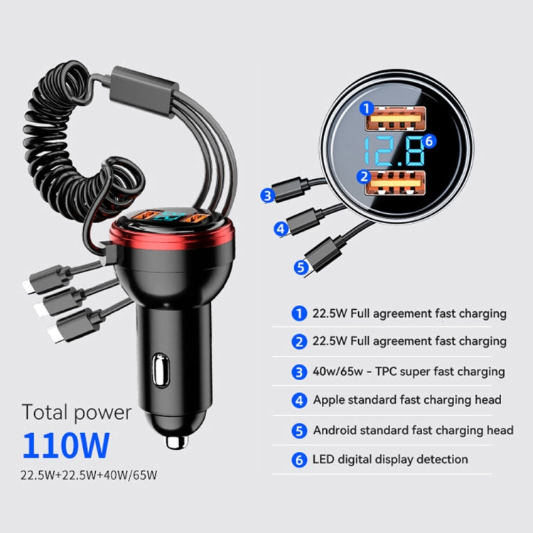 BW15 110W 3 in 1 Charging Cable & Dual USB Port Car Charger (Silver) - Car Charger by PMC TechLife | Online Shopping South Africa | PMC TechLife | Buy Now Pay Later Mobicred