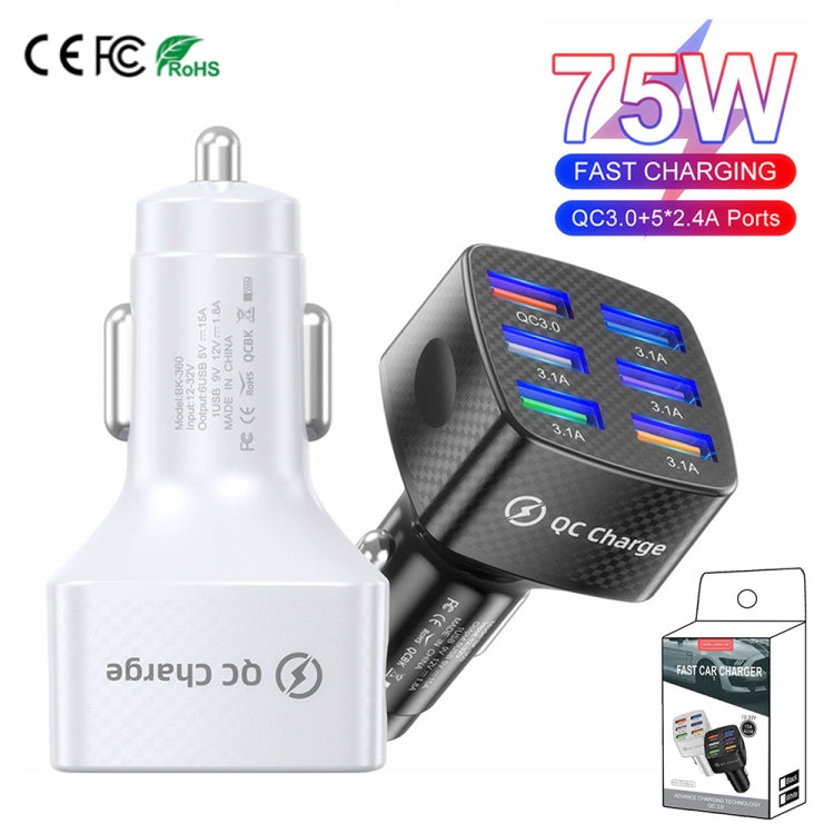 BK-360 6 in 1 QC3.0+3.1A USB luminescent Car Charger (Black) - Car Charger by PMC TechLife | Online Shopping South Africa | PMC TechLife | Buy Now Pay Later Mobicred