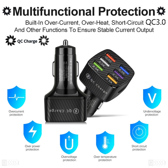 BK-360 6 in 1 QC3.0+3.1A USB luminescent Car Charger (Black)