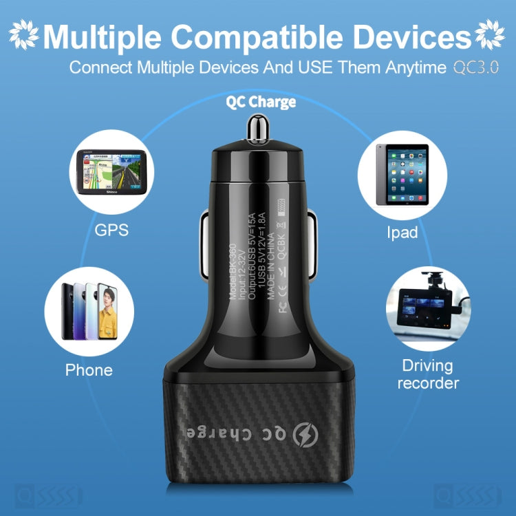 BK-360 6 in 1 QC3.0+3.1A USB luminescent Car Charger (Black) - Car Charger by PMC TechLife | Online Shopping South Africa | PMC TechLife | Buy Now Pay Later Mobicred
