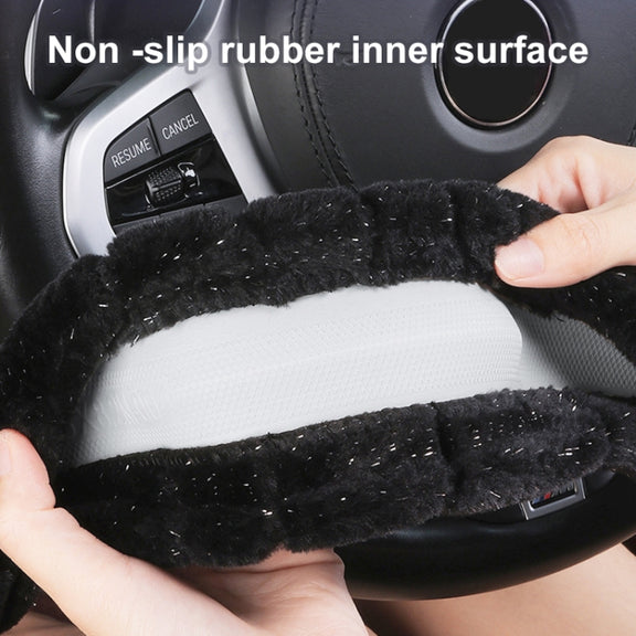 Round Style Car Universal Self Heating Plush Warm Anti-skid Steering Wheel Cover, Diameter: 38cm (Black)