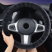 Round Style Car Universal Self Heating Plush Warm Anti-skid Steering Wheel Cover, Diameter: 38cm (Black)