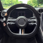D Style Car Universal Cartoon Pattern Plush Warm Anti-skid Steering Wheel Cover, Diameter: 38cm (Black)