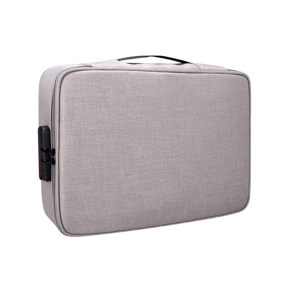 ZJ02 Water-resistant Polyester Multi-layer Document Storage Bag Laptop Bag  for All Sizes of Laptops, with Password Lock(Grey)
