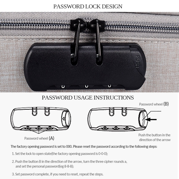 ZJ02 Water-resistant Polyester Multi-layer Document Storage Bag Laptop Bag  for All Sizes of Laptops, with Password Lock(Grey)