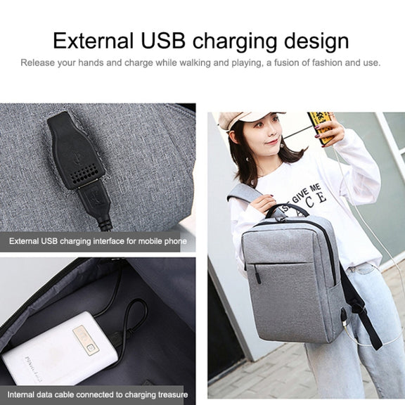 POFOKO Large-capacity Water-resistant Oxford Cloth Business Casual Backpack with External USB Charging Design for 15.6 inch Laptops(Black)