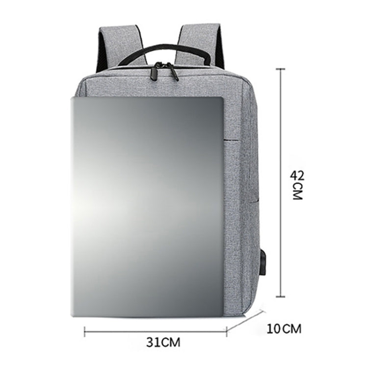 POFOKO Large-capacity Water-resistant Oxford Cloth Business Casual Backpack with External USB Charging Design for 15.6 inch Laptops (Grey)