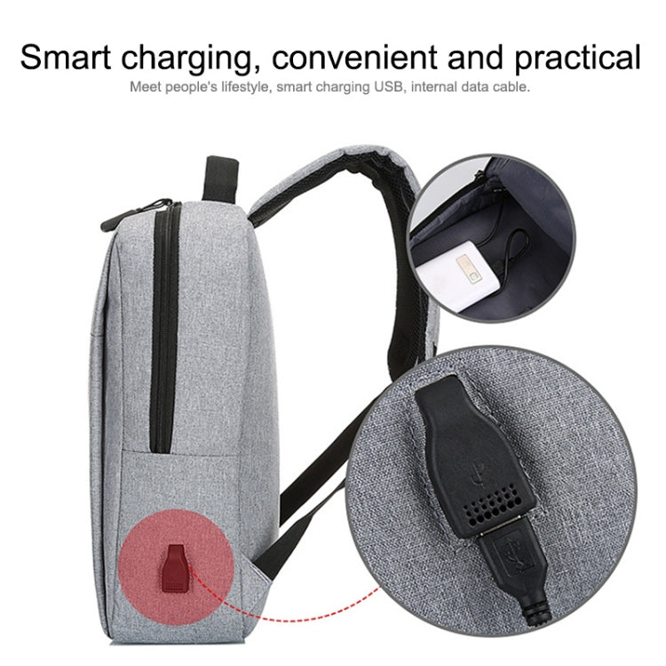 POFOKO Large-capacity Water-resistant Oxford Cloth Business Casual Backpack with External USB Charging Design for 15.6 inch Laptops (Grey)