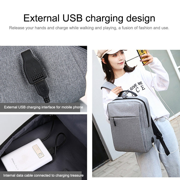 POFOKO Large-capacity Water-resistant Oxford Cloth Business Casual Backpack with External USB Charging Design for 15.6 inch Laptops (Grey)