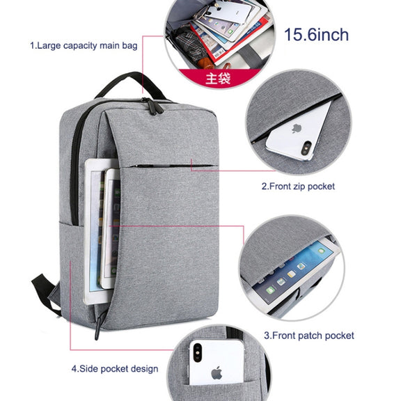 POFOKO Large-capacity Water-resistant Oxford Cloth Business Casual Backpack with External USB Charging Design for 15.6 inch Laptops (Grey)