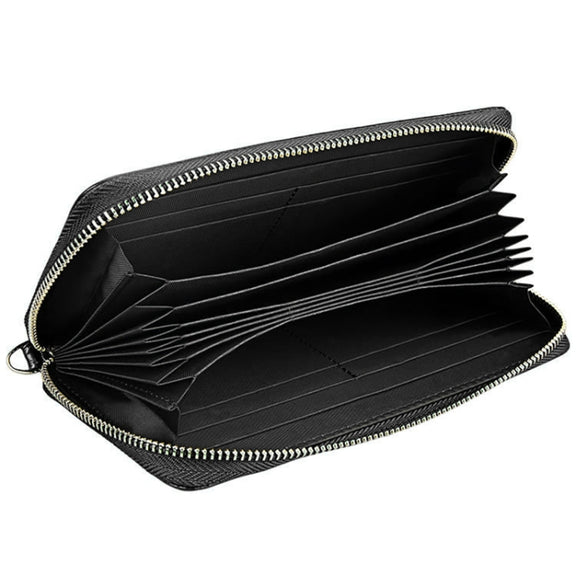 Genuine Cowhide Leather Litchi Texture Zipper Long Style Card Holder Wallet RFID Blocking Coin Purse Card Bag Protect Case with Hand Strap for Women, Size: 20*10.5*3cm(Coffee)