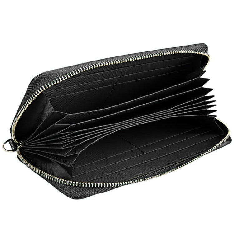 Genuine Cowhide Leather Litchi Texture Zipper Long Style Card Holder Wallet RFID Blocking Coin Purse Card Bag Protect Case with Hand Strap for Women, Size: 20*10.5*3cm(Coffee)