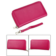 Genuine Cowhide Leather Litchi Texture Zipper Long Style Card Holder Wallet RFID Blocking Coin Purse Card Bag Protect Case with Hand Strap for Women, Size: 20*10.5*3cm(Magenta)