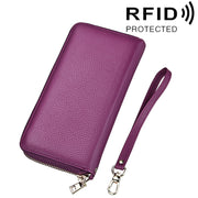Genuine Cowhide Leather Litchi Texture Zipper Long Style Card Holder Wallet RFID Blocking Coin Purse Card Bag Protect Case with Hand Strap for Women, Size: 20*10.5*3cm(Purple)