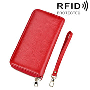 Genuine Cowhide Leather Litchi Texture Zipper Long Style Card Holder Wallet RFID Blocking Coin Purse Card Bag Protect Case with Hand Strap for Women, Size: 20*10.5*3cm(Red)