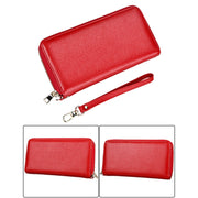 Genuine Cowhide Leather Litchi Texture Zipper Long Style Card Holder Wallet RFID Blocking Coin Purse Card Bag Protect Case with Hand Strap for Women, Size: 20*10.5*3cm(Red)