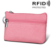 Cowhide Leather Zipper Solid Color Horizontal Card Holder Wallet RFID Blocking Coin Purse Card Bag Protect Case, Size: 11.4*7.4cm(Pink)