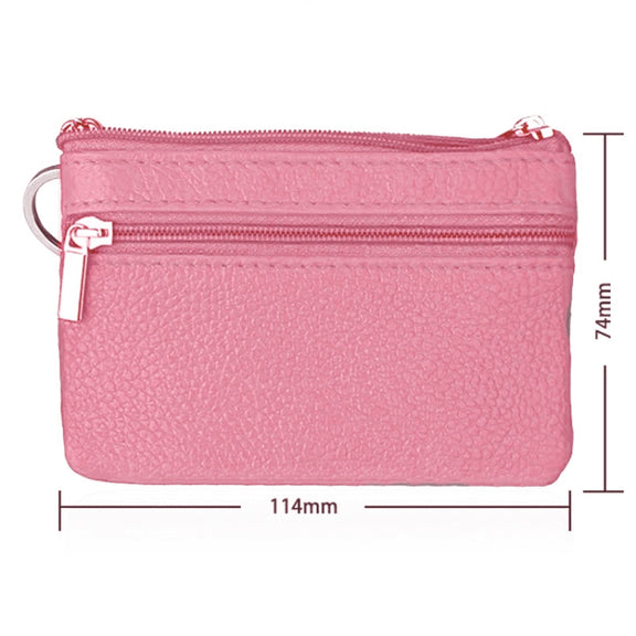 Cowhide Leather Zipper Solid Color Horizontal Card Holder Wallet RFID Blocking Coin Purse Card Bag Protect Case, Size: 11.4*7.4cm(Pink)