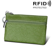Cowhide Leather Zipper Solid Color Horizontal Card Holder Wallet RFID Blocking Coin Purse Card Bag Protect Case, Size: 11.4*7.4cm(Green)