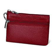 Cowhide Leather Zipper Solid Color Horizontal Card Holder Wallet RFID Blocking Coin Purse Card Bag Protect Case, Size: 11.4*7.4cm(Wine Red)