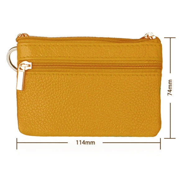 Cowhide Leather Zipper Solid Color Horizontal Card Holder Wallet RFID Blocking Coin Purse Card Bag Protect Case, Size: 11.4*7.4cm(Yellow)