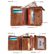 Genuine Cowhide Leather Crazy Horse Texture Zipper 3-folding Short Style Card Holder Wallet RFID Blocking Coin Purse Card Bag Protect Case for Men, Size: 12*9.5*4cm(Taupe)