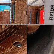 Genuine Cowhide Leather Crazy Horse Texture Zipper 3-folding Short Style Card Holder Wallet RFID Blocking Coin Purse Card Bag Protect Case for Men, Size: 12*9.5*4cm(Taupe)