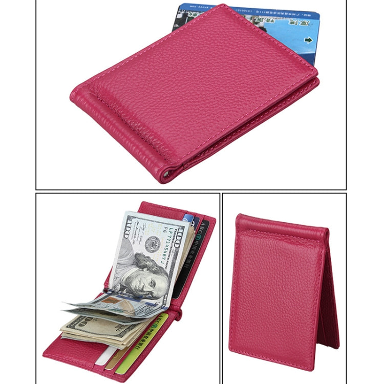 Cowhide Leather Litchi Texture Card Holder Wallet RFID Blocking Coin Purse Card Bag Protect Case with 6 Card Slots, Size: 110*82*8mm(Magenta)
