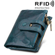 Genuine Cowhide Leather Crazy Horse Texture Zipper 3-folding Card Holder Wallet RFID Blocking Coin Purse Card Bag Protect Case for Men, Size: 12*9.5*3.5cm(Blue) - free shipping - PMC Jewellery - Order now!