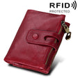 Genuine Cowhide Leather Crazy Horse Texture Zipper 3-folding Card Holder Wallet RFID Blocking Coin Purse Card Bag Protect Case for Men, Size: 12*9.5*3.5cm(Red) - free shipping - PMC Jewellery - Order now!