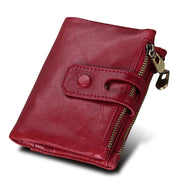 Genuine Cowhide Leather Crazy Horse Texture Zipper 3-folding Card Holder Wallet RFID Blocking Coin Purse Card Bag Protect Case for Men, Size: 12*9.5*3.5cm(Red)