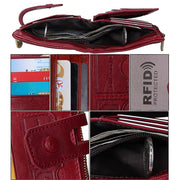 Genuine Cowhide Leather Crazy Horse Texture Zipper 3-folding Card Holder Wallet RFID Blocking Coin Purse Card Bag Protect Case for Men, Size: 12*9.5*3.5cm(Red)