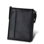 Genuine Cowhide Leather Crazy Horse Texture Dual Zipper Short Style Card Holder Wallet RFID Blocking Card Bag Protect Case for Men, Size: 12.1*9.4*2.7cm(Black)