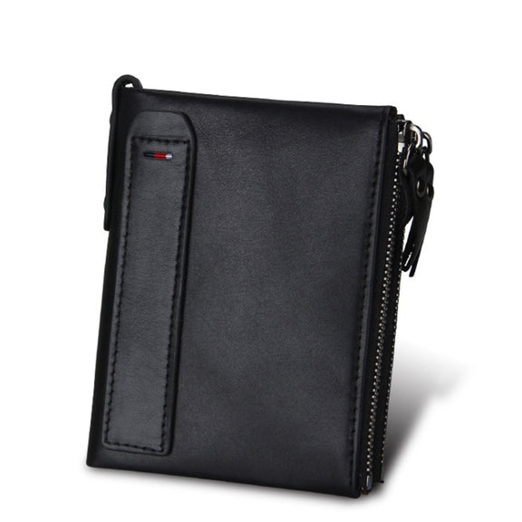Genuine Cowhide Leather Crazy Horse Texture Dual Zipper Short Style Card Holder Wallet RFID Blocking Card Bag Protect Case for Men, Size: 12.1*9.4*2.7cm(Black)