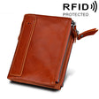 Genuine Cowhide Leather Crazy Horse Texture Dual Zipper Short Style Card Holder Wallet RFID Blocking Card Bag Protect Case for Men, Size: 12.1*9.4*2.7cm(Orange) - free shipping - PMC Jewellery - Order now!