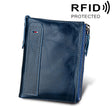 Genuine Cowhide Leather Crazy Horse Texture Dual Zipper Short Style Card Holder Wallet RFID Blocking Card Bag Protect Case for Men, Size: 12.1*9.4*2.7cm(Blue) - free shipping - PMC Jewellery - Order now!