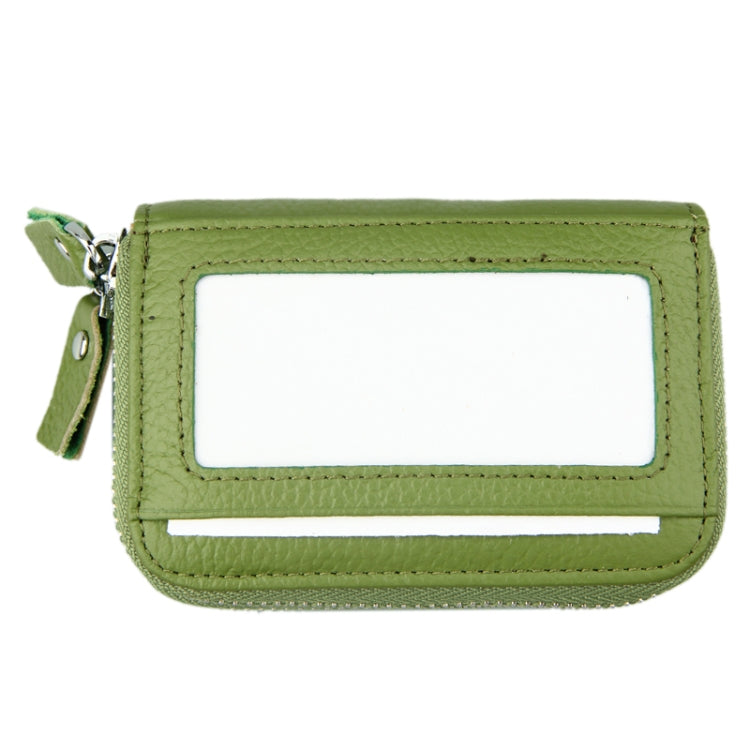 Genuine Cowhide Leather Dual Layer Solid Color Zipper Card Holder Wallet RFID Blocking Coin Purse Card Bag Protective Case with 11 Card Slots & Coin Position, Size: 11*7.5*4.5cm(Green)