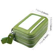 Genuine Cowhide Leather Dual Layer Solid Color Zipper Card Holder Wallet RFID Blocking Coin Purse Card Bag Protective Case with 11 Card Slots & Coin Position, Size: 11*7.5*4.5cm(Green)